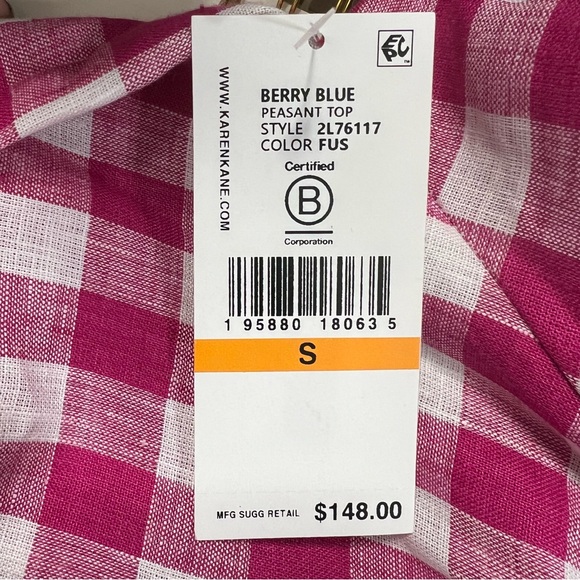 Karen Kane Line. Fuchsia Check Short Sleeve Top. - Picture 4 of 11